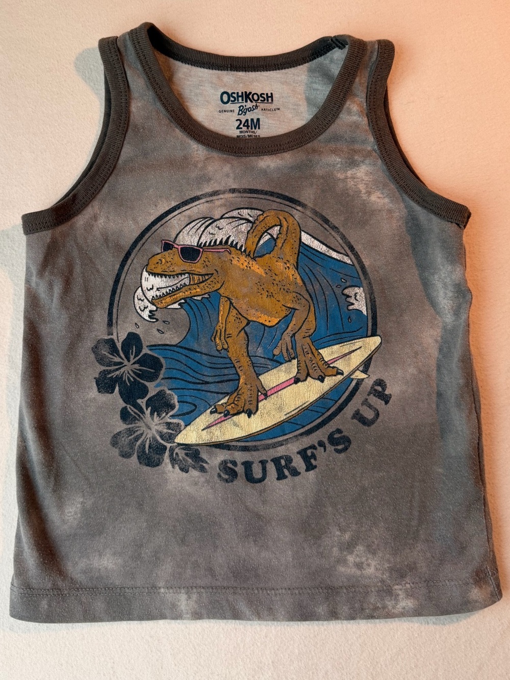 OshKosh B'gosh Gray Tank Top with Surf Dinosaur Graphic